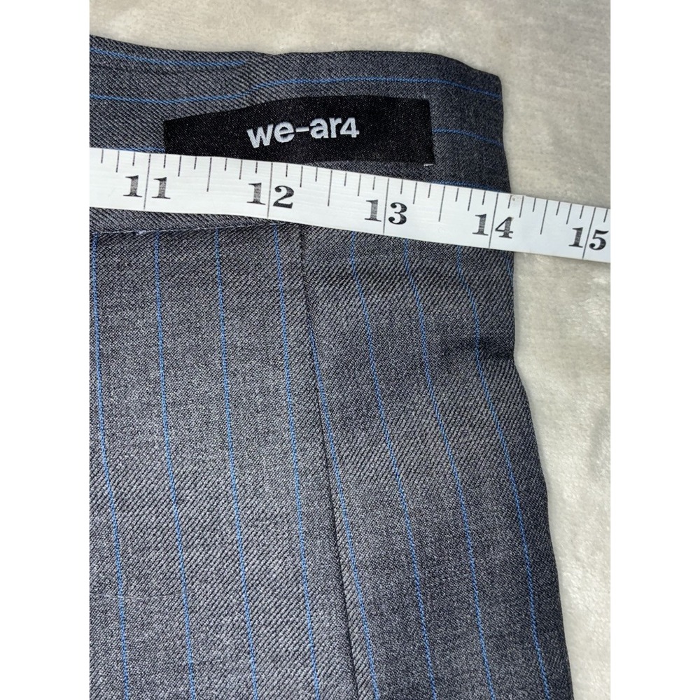WE-AR4 Asymmetric Pleated Skirt S Gray Virgin Wool Blue Pinstripes USA NEW - Picture 10 of 11